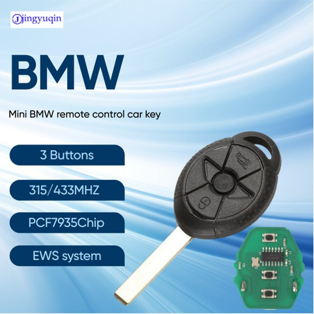 Jingyuqin Auto Fernbedienung Schlüssel für BMW Mini mit gerader Klinge und 3 Tasten, PCF7935 Chip, 315 MHz oder 433 MHz, Schwarz - Bild 1