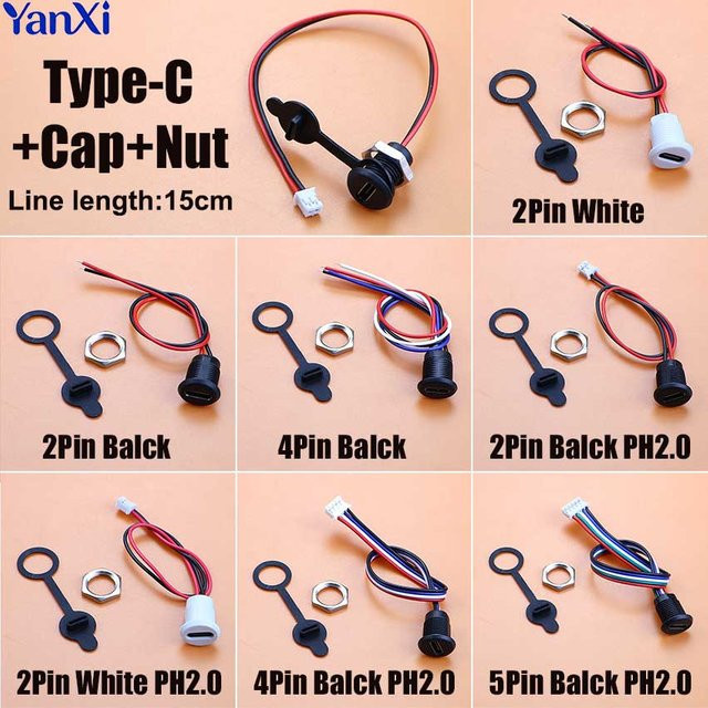 ChengHaoRan USB-C Anschluss Typ-C Buchse mit PH2.0 Terminalmutter und Verriegelungsplatte, Wasserdichter 3A Ladeanschluss, Schwarz - Bild 1