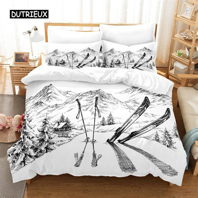 Ski Bettwäsche Set mit 3D Digitaldruck von Binchi Outdoor Product, Queen Size, Weiß, B/H: 155 x 215 cm - Bild 1