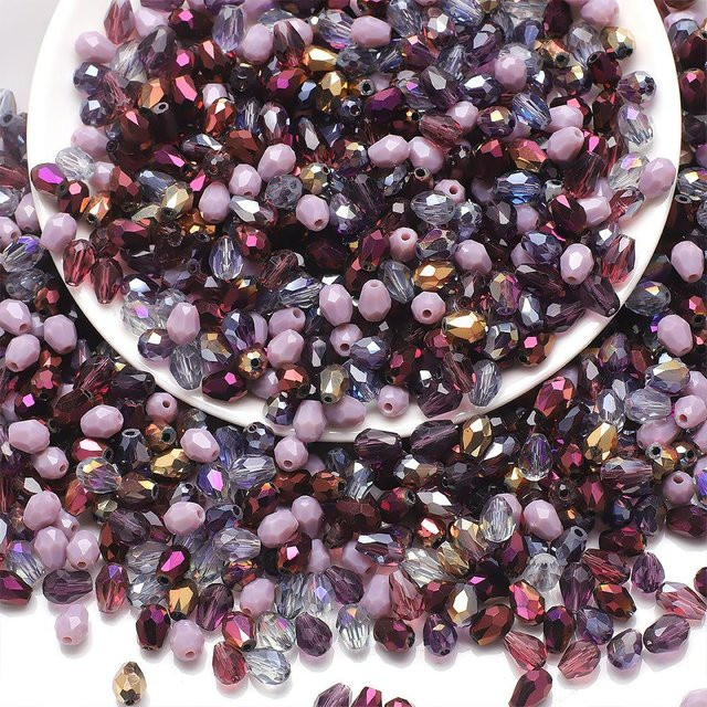 Glasperlen Wassertropfen, violett, 6*8mm, Unisex - Bild 1