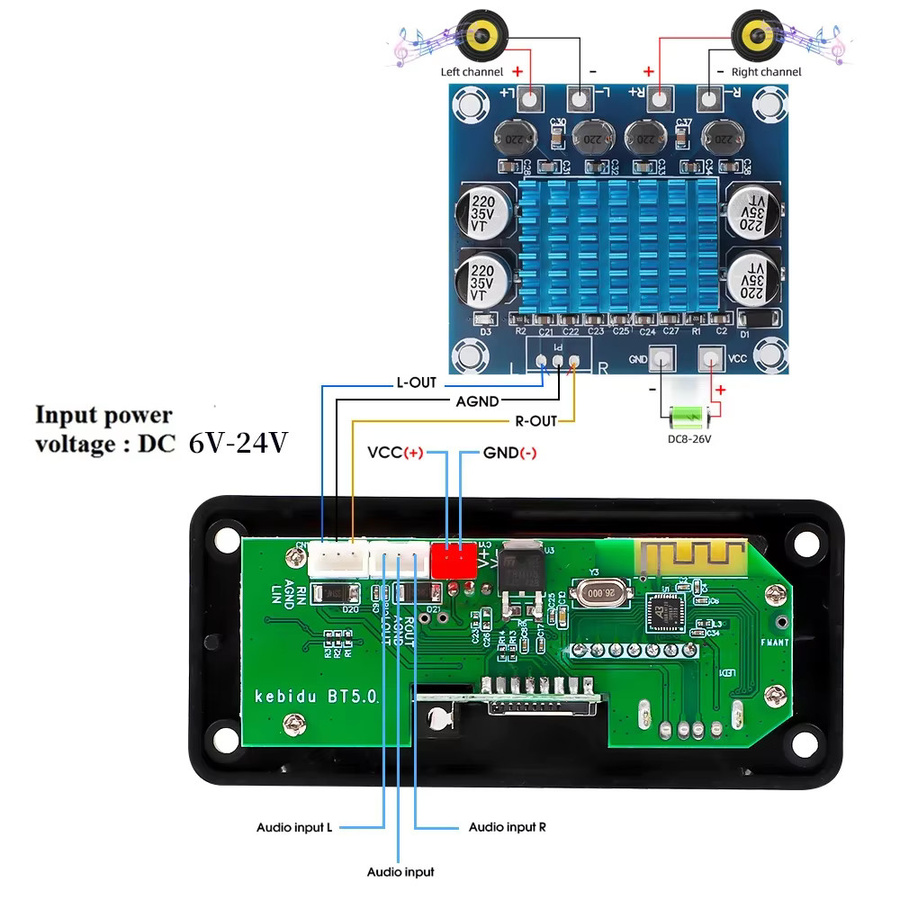 Kebidu Bluetooth Decoder Board mit 60W Digital AMP HiFi Stereo Verstärker, DC 12V MP3 WMA Audio Modul mit USB, FM Radio und Freisprecheinrichtung - Bild 3