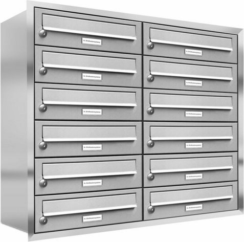 AL Briefkastensystem für 12 Parteien zur Unterputzmontage, Farbe: Silber, B/H/T: 80,6 x 73 x 27,5 cm - Bild 1