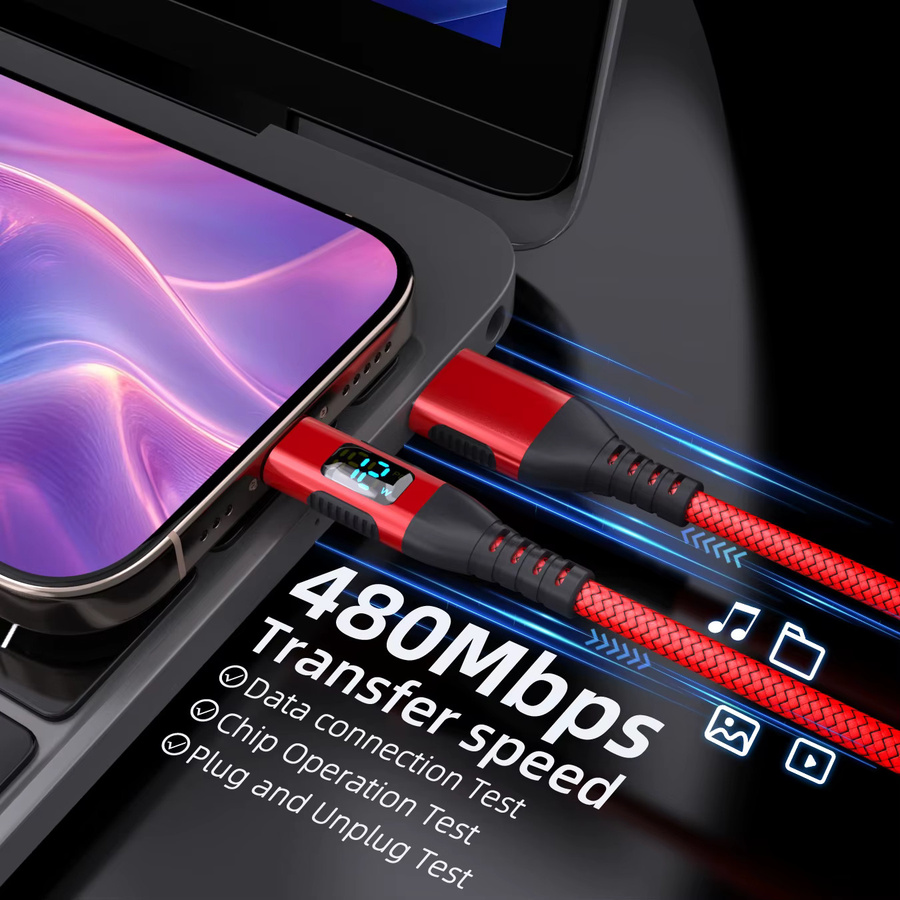 LAIHONEN USB auf Lightning Ultra-Schnell-Ladekabel mit LED-Dynamik-Display in Blau mit Hochgeschwindigkeits-Datenübertragung - Bild 2