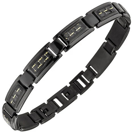 Colfem Armband Edelstahl, schwarz beschichtet, goldfarbene Effekte, 22 cm - Bild 1