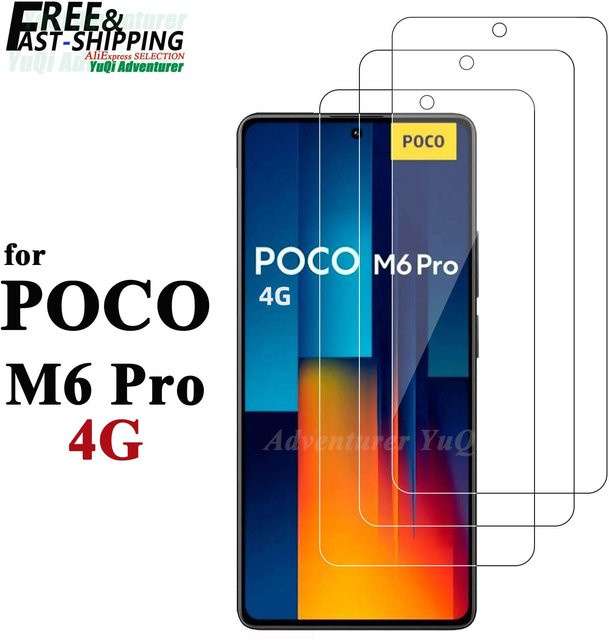 Xiaomi Displayschutzfolie aus gehärtetem Glas für POCO M6 Pro 4G, transparent, 9H Härtegrad - Bild 1