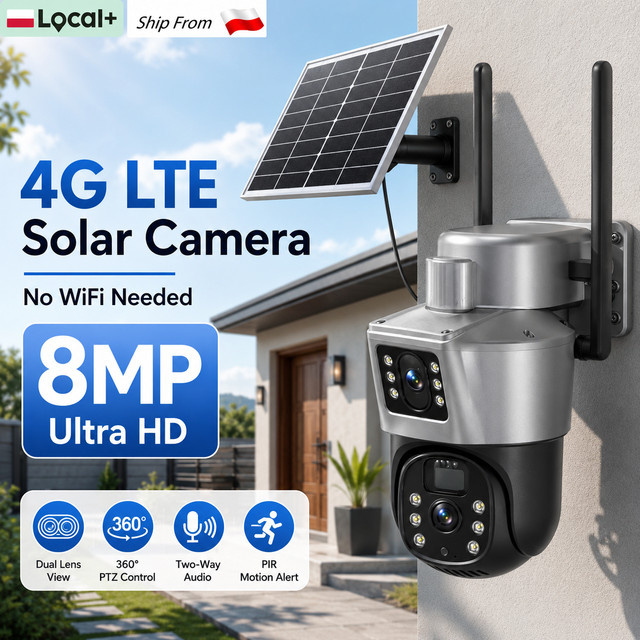 Aegiscam 8MP 4G LTE Solar-Sicherheitskamera für Außenbereich mit Doppellinse, PTZ-Funktion, PIR-Bewegungserkennung und Zwei-Wege-Audio - Bild 1