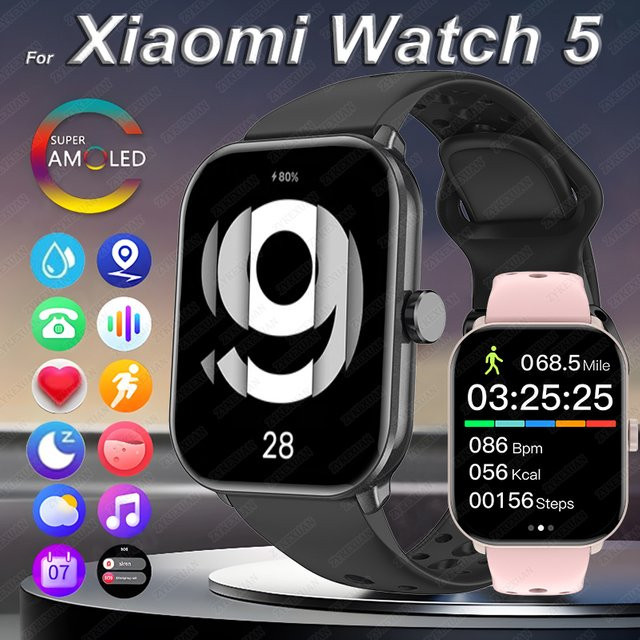 Xiaomi Smart Uhr 5 mit HD AMOLED Display, Herzfrequenzmessung, Bluetooth Anruffunktion und 100 Sport Modi, wasserdicht, Pink - Bild 1
