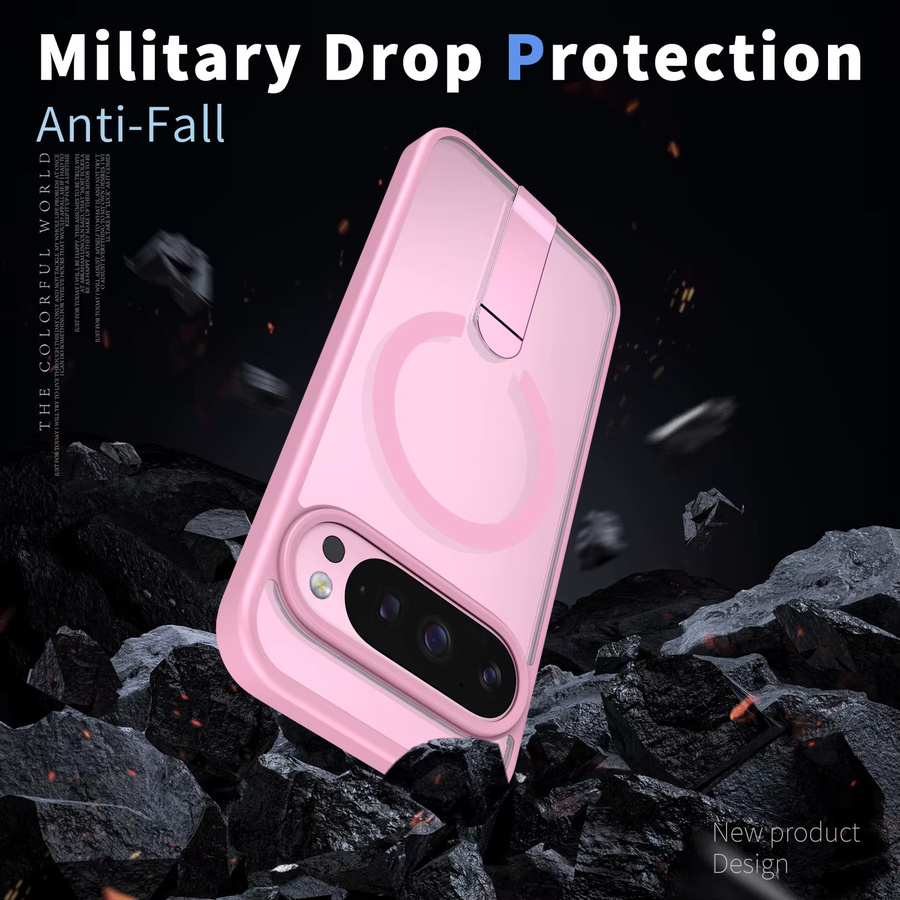 Matte magnetische Schutzhülle mit Ständer für Google Pixel 9A, Pixel 10 und Pixel 9 Pro XL, stoßfest und anti-Fingerabdruck, in Grau oder Pink - Bild 2