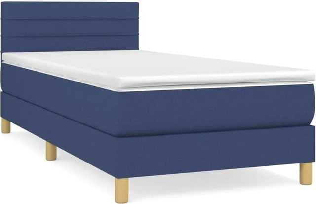 vidaXL Boxspringbett Hybrid mit Matratze Blau und Weiß, B/T/H: 80 x 200 x 88 cm - Bild 1