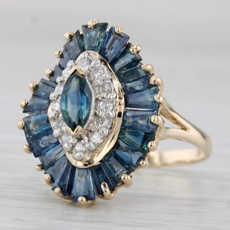 ZHIXUN Damenring, Blau, Zirkonia, Vintage - Bild 3