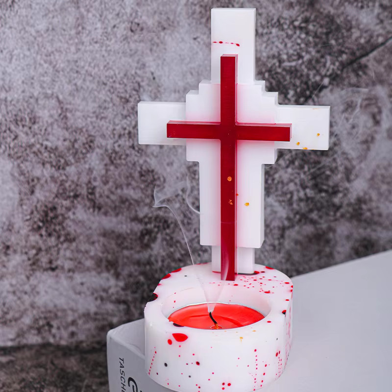 Silikonform für handgemachte Kreuz-Kerzenständer zur Herstellung aus Zement, Harz oder Gips in Weiß - Bild 2