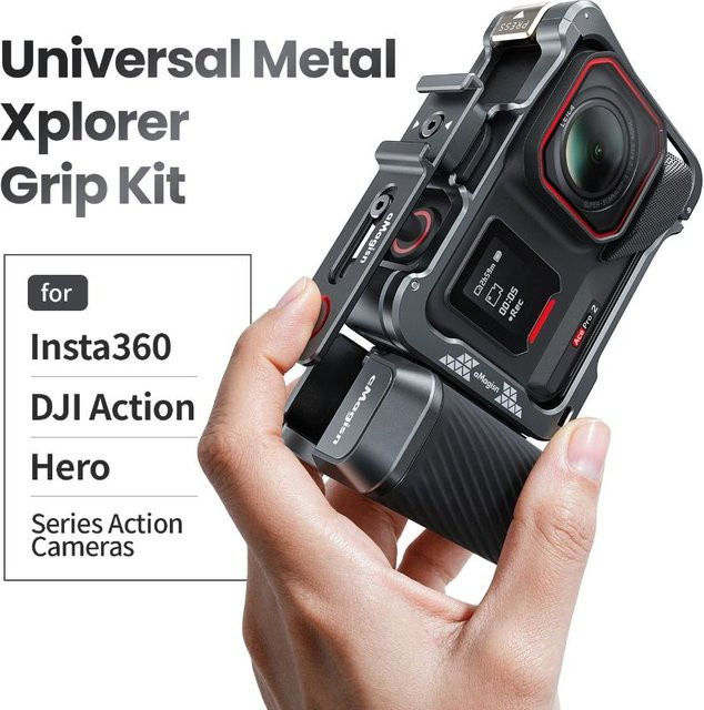 Xplorer Grip Kit Quick Release Vlog Halter aus Aluminiumlegierung für DJI Action 5 Pro, 4, 3 und Insta360 Ace Pro 2 oder GO Ultra, Schwarz - Bild 1