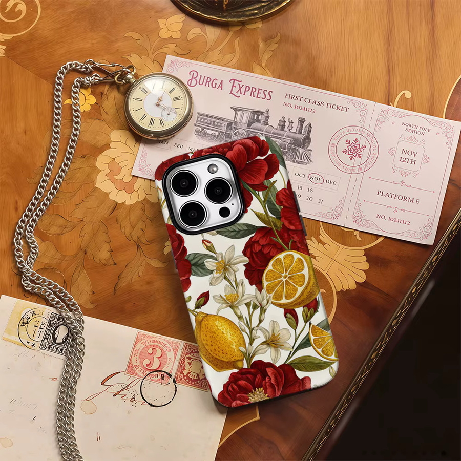 Potdemiel Magnetische Handyhülle Crimson Peony & Lemon für iPhone 17 16 15 14 13 Pro Max Plus, Robuste Einzel- und Doppelschicht-Hülle, Multicolour - Bild 4