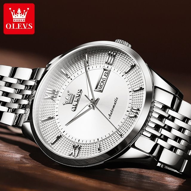 OLEVS Armbanduhr, Automatik, Edelstahl, Bicolor, Gold Weiß, Herren - Bild 1
