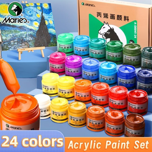 Marie's Acrylfarben-Set mit 24 Farben in Multicolour, 50 ml pro Tube, ideal für Holz, Glas, Leinwand und DIY-Projekte für Künstler und Erwachsene - Bild 1
