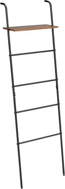 Relaxdays Handtuchleiter im Industrial-Design aus Stahl und MDF, Schwarz-Braun, mit Ablage, Höhe: 150 cm, Breite: 45,5 cm, Tiefe: 20 cm - Bild 1