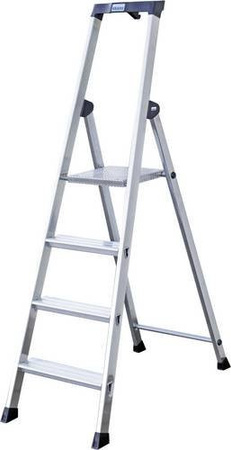 KRAUSE MONTO Solido Stufen-Stehleiter aus Aluminium in Silber mit 5 Stufen