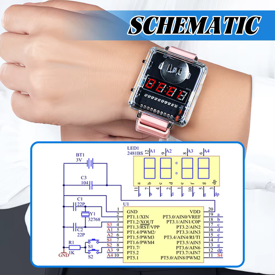 UICPAL DIY Elektronisches Uhren-Set mit LED-Digitalröhrenanzeige in Rosa, Transparentes Gehäuse, 3 V Lötprojekt-Kit - Bild 4
