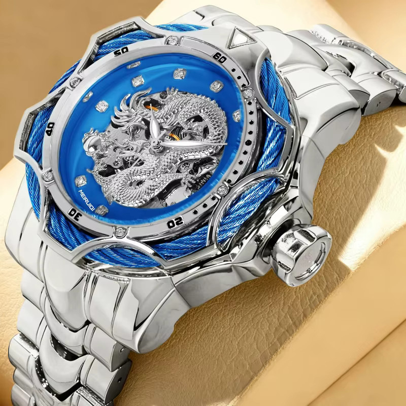MEIRUIQI Armbanduhr Automatik, Edelstahl, blaues Zifferblatt, Herren - Bild 2