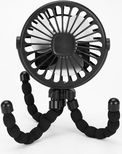 BC Electrical Appliances Octopus Mini-Ventilator Schwarz, multifunktionaler USB-Tischventilator und Handventilator für Kinderwagen, wiederaufladbar und geräuscharm - Bild 1