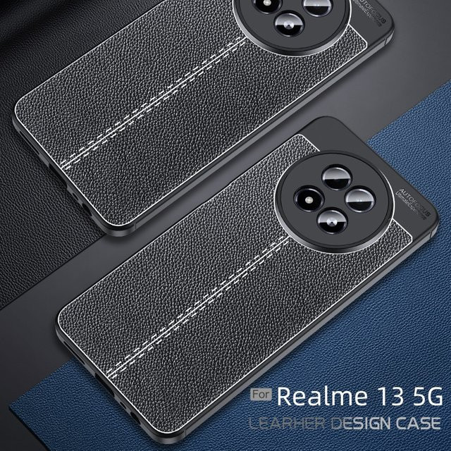 Stoßfeste Handyhülle aus weichem TPU und Leder für OPPO Realme 13 5G in Schwarz - Bild 1