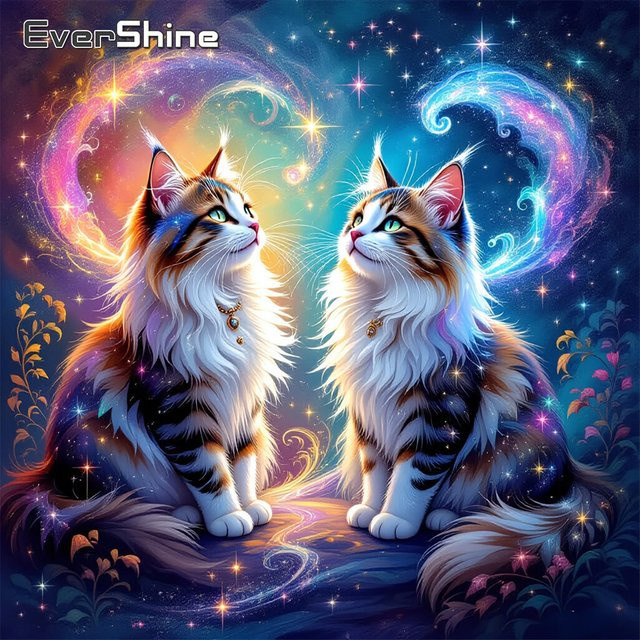 EverShine Diamant-Mosaik-Katzenbild mit Strass-Malerei in Multicolour, Tier-Volldiamant-Stickerei als Kunsthandwerk für dein Zuhause, B/B/H: 20 x 20 x 20 cm - Bild 1