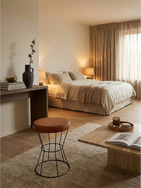 KADIMA DESIGN Sitzhocker aus Echtleder und Metall in Braun, Industrial Style, rund, B/T/H: 35 x 35 x 48 cm - Bild 1