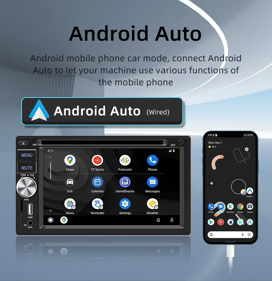 Icreative Universal Auto MP5-Player mit 6,2 Zoll Display, Carplay und Android Auto, Multimedia-Stereo mit DVD, FM Radio, USB, TF-Karte und Aux in Schwarz - Bild 3