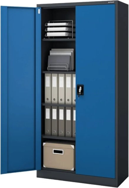 JAN NOWAK Aktenschrank aus Metall mit Flügeltüren und Schloss, Anthrazit-Blau, Höhe: 195 cm, Breite: 90 cm, Tiefe: 40 cm - Bild 1