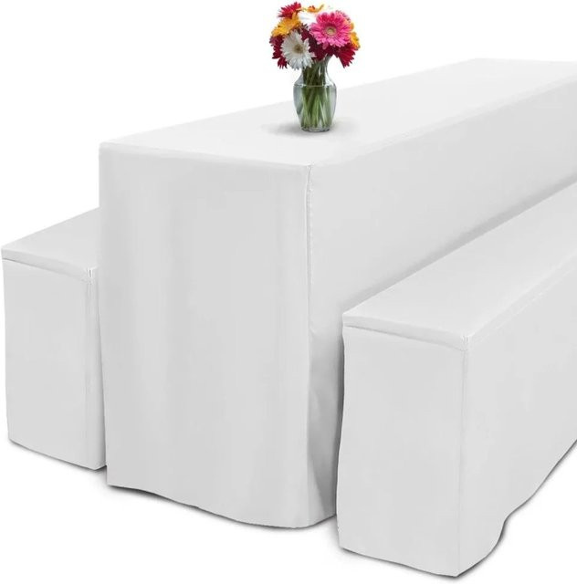 Beautissu Basic L Biertischhusse Weiß, 3-teiliges Set für rechteckige Tische, Breite: 70 cm - Bild 1