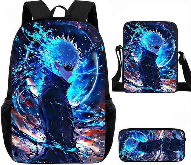 Jujutsu Kaisen 3-teiliges Set aus Rucksack, Umhängetasche und Federmäppchen in Blau für Jungen und Mädchen - Bild 1