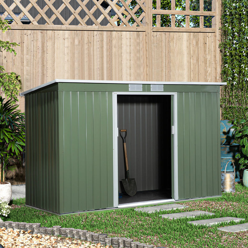 Outsunny Gartenhaus Geräteschuppen aus Stahl mit Schiebetür und Lüftungsfenster, Pultdach, Hellgrün, B/T/H: 280 x 130 x 172 cm - Bild 2