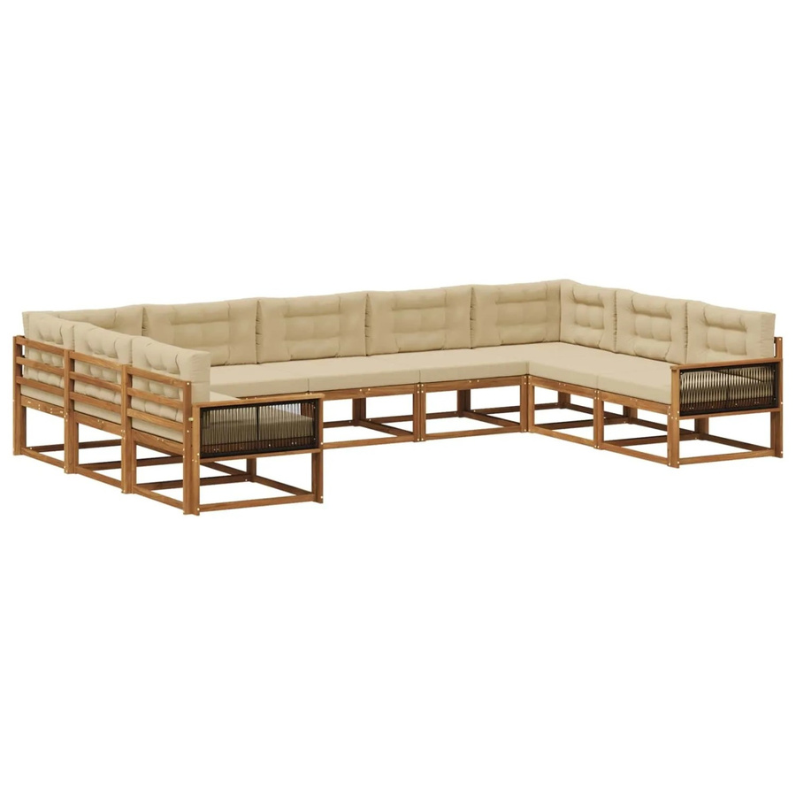 vidaXL Outdoor-Sofagarnitur in U-Form aus Akazienholz mit Kissen, Natur und Beige - Bild 2