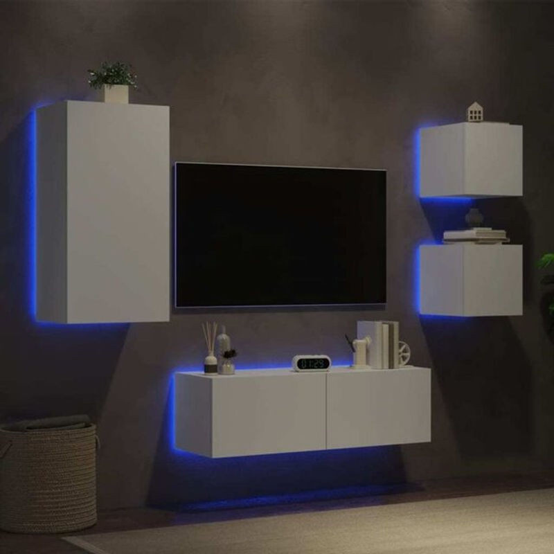 4-teilige moderne TV-Wohnwand mit LED-Leuchten von vidaxl in Weiß - Bild 1