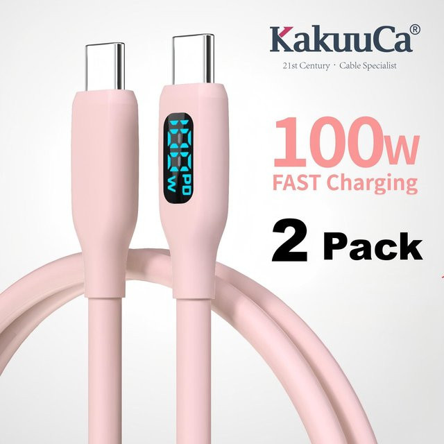 KakuuCa USB-C-Kabel 2er-Pack in Pink mit LED-Anzeige für 100W Schnellladung, Länge: 1 m - Bild 1