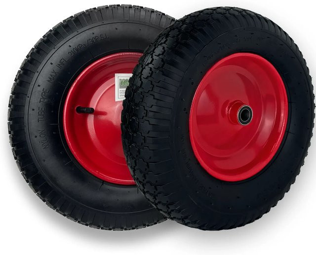 TRUTZHOLM 2er Set Schubkarrenrad mit Achse, Luftbereifung, Farbe: Schwarz/Rot, Durchmesser: 390 mm, Breite: 95 mm - Bild 1