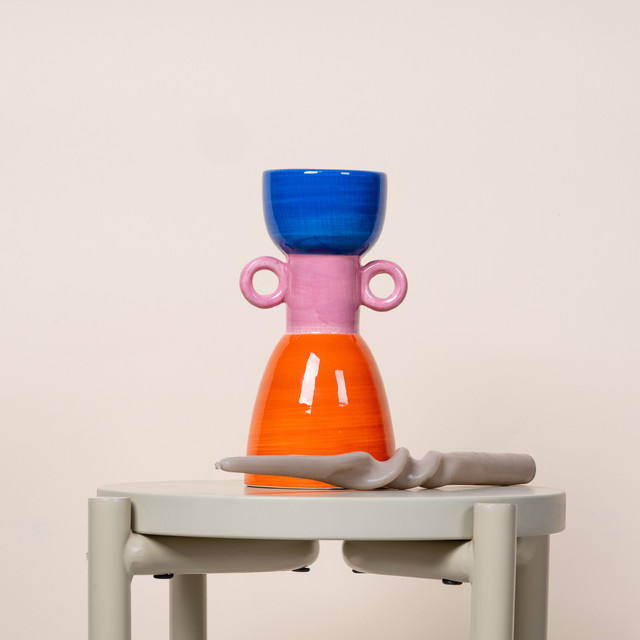 Keramik Kerzenhalter BLUME2000 Colorblocking in Orange, Pink und Blau - Bild 1