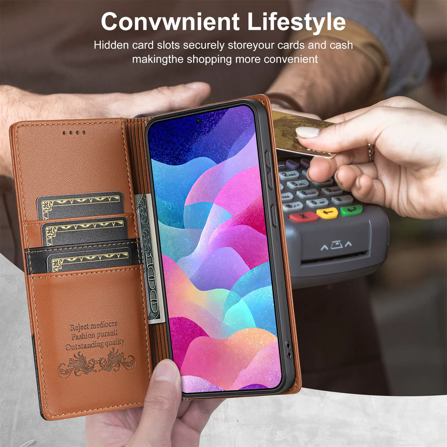 Magnetische Leder Brieftasche als Flip Case für Samsung Galaxy A56 A36 A26 A16 A17 A06 A55 A35 A25 A54 A34 A15 5G A14 A07 A71 A53 in Braun - Bild 5
