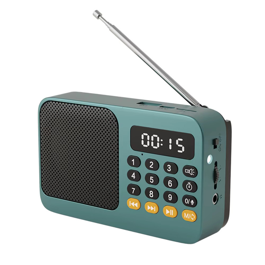 Tragbarer Bluetooth-Lautsprecher und FM-Radioempfänger von Ockkic in Grün mit LCD-Display, LED-Taschenlampe und USB- sowie TF-Musikplayer - Bild 5