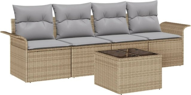 vidaXL Garten-Sofa-Set 5-teilig aus Polyrattan in Beige mit Polstern für Garten, Balkon und Terrasse - Bild 1