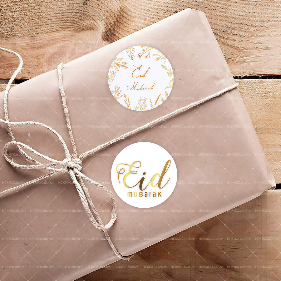 120 Stück Eid Mubarak Heißpräge-Aufkleber in Gold und Grün mit Blatt-Design für deine Geschenkverpackung und Partydekoration - Bild 2
