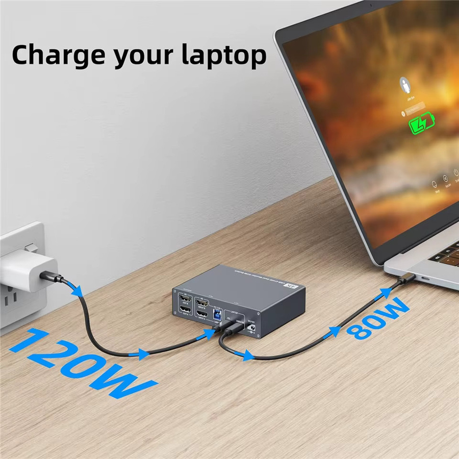 Navceker USB 3.0 USB-C HDMI KVM-Switch für Dual-Monitor, 4K 60Hz, Grau, kompatibel mit MacBook und 2 PCs - Bild 4