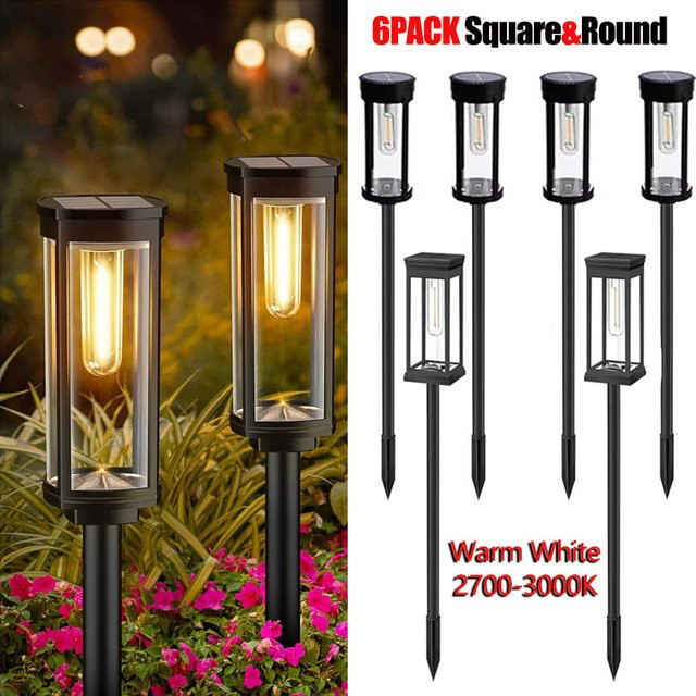 6er-Pack DOUWENXI Retro-Solar-Wegeleuchten in Schwarz mit warmweißem LED-Licht für den Garten und Gehweg - Bild 1