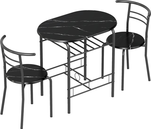 HOMCOM Esstisch- und Stuhlset 3-teilig in Schwarz mit Marmoroptik im industriellen Design aus Metall und MDF - Bild 1