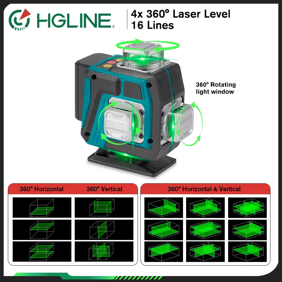 HGLINE 16-Linien 4D Laser-Nivelliergerät mit Leistungsanzeige und selbstnivellierender 360-Grad Horizontal- und Vertikal-Kreuzlaser-Funktion - Bild 2