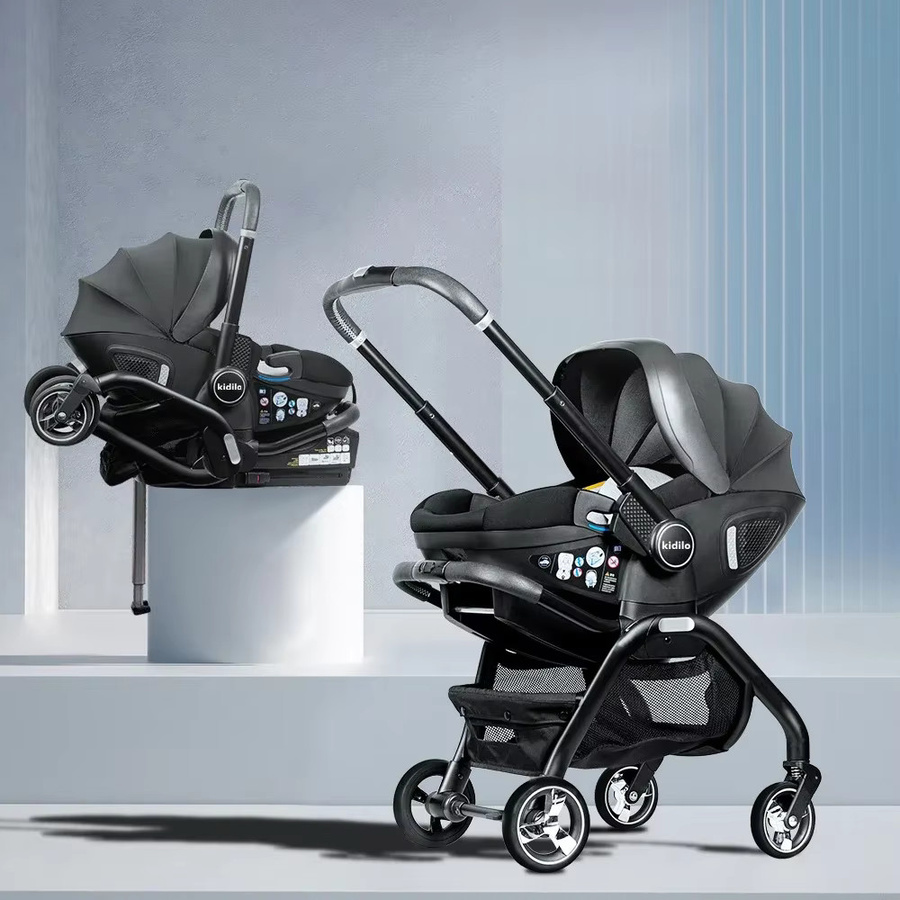 Kidilo 3-in-1 Kinderwagen mit Baby-Sicherheitssitz und Schlafkorb für Neugeborene in Schwarz - Bild 3