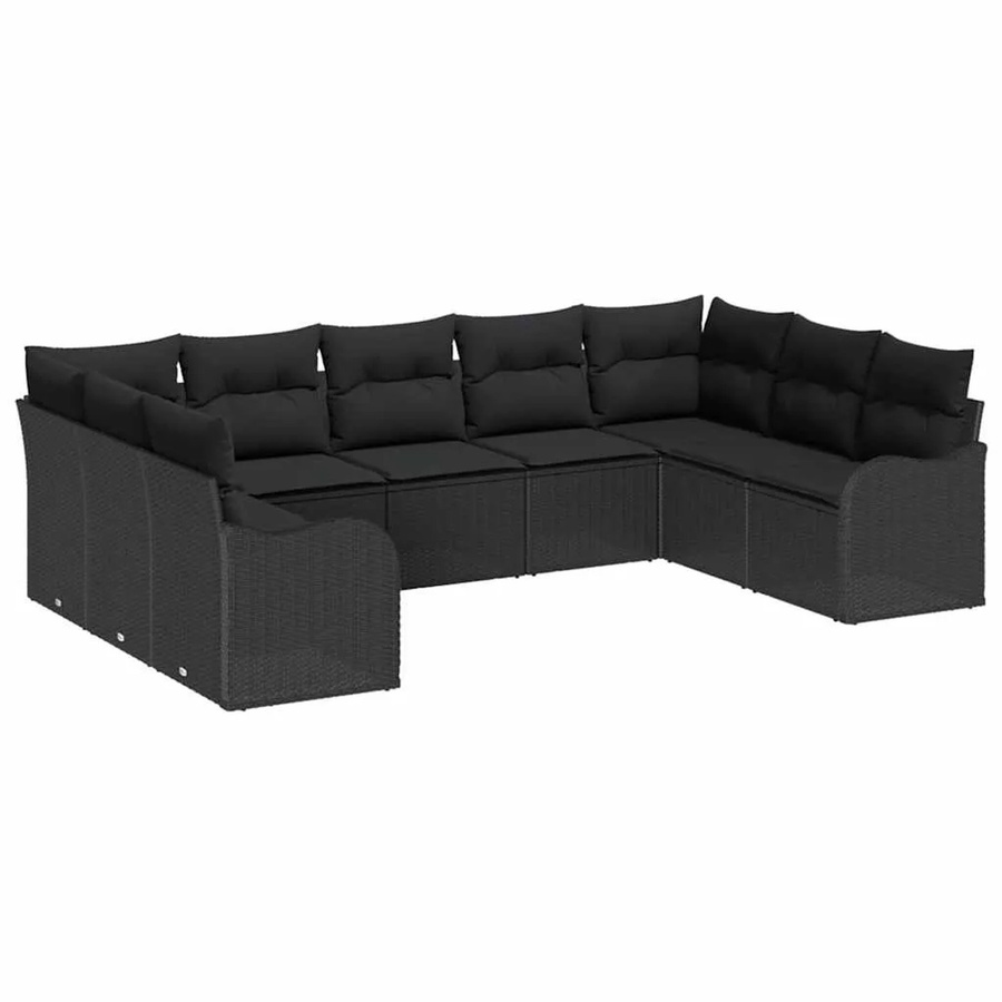 vidaXL Garten-Sofa-Set aus Polyrattan in Schwarz, 9-teiliges U-Shape Lounge-Set mit Kissen und Armlehnen - Bild 2