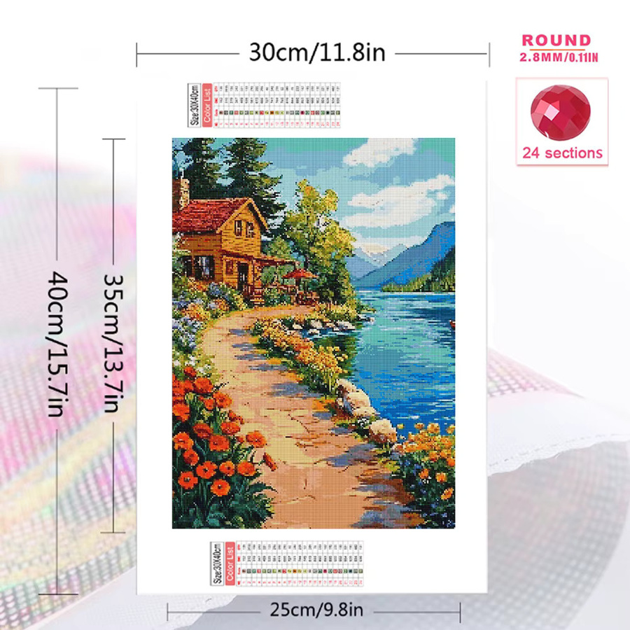 Momoart Diamantmalerei DIY Bild Landschaft Dorf mit Fluss und Haus, Multicolour, B/H: 30 x 30 cm - Bild 2