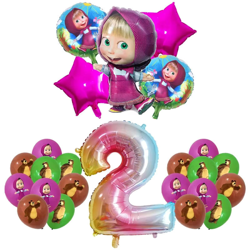 Potdemiel Mashas und Bär Geburtstag Party Dekoration Set mit Einweggeschirr und Luftballons in Mehrfarbig - Bild 4