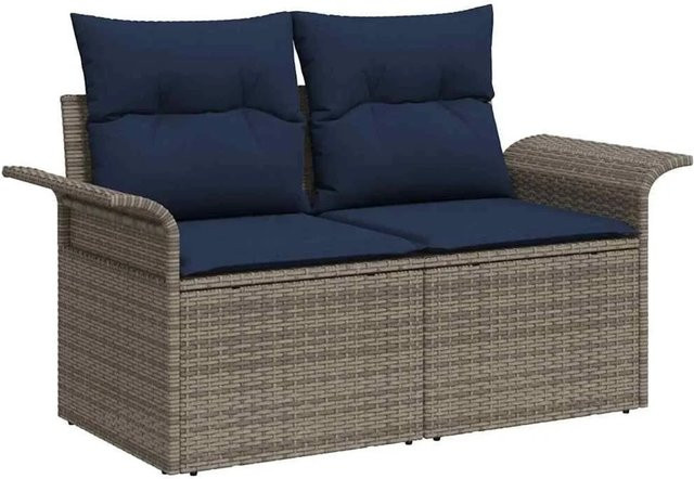 vidaXL Garten-Sofa aus Poly-Rattan mit Kissen in Grau, B/T/H: 141 x 62 x 69 cm - Bild 1